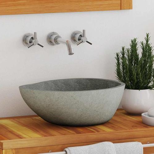 vidaXL Wastafel ovaal (37-46)x(29-36) cm riviersteen, Doe-het-zelf en Bouw, Sanitair, Nieuw, Verzenden