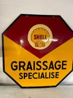 SHELL « Graissage Spécialisé » - Plaque émaillée - Métal, Antiek en Kunst, Antiek | Wandborden en Tegels