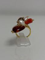 Ring - 18 karaat Geel goud Parel - Barnsteen, Handtassen en Accessoires, Ringen, Nieuw