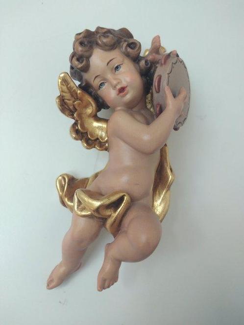 ANRI - Sculpture, farbiger Engel mit Tambo - Schutzengel -, Antiek en Kunst, Antiek | Boeken en Manuscripten