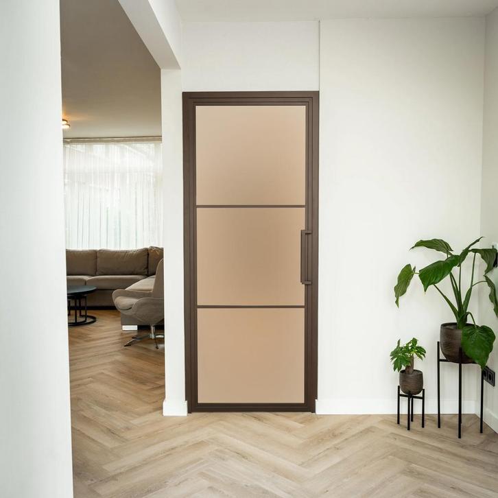 Stalen Binnendeur - Brons - 3 Vlaks - Mat glas, Doe-het-zelf en Bouw, Deuren en Vliegenramen, Nieuw, Metaal, Binnendeur, 200 tot 215 cm
