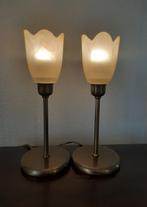 Tafellamp (2) - Tulplampen Messing -Glas gewolkt - Messing -, Antiek en Kunst, Curiosa en Brocante