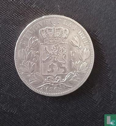 België 5 francs 1865 (Leopold I - zonder punt na F), Postzegels en Munten, Munten | België, Losse munt, Goud, Zilver, Verzenden
