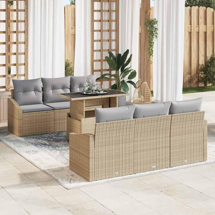 vidaXL Tuinbank Set met opslag 7 pcs Beige en Lichtgrijs, Tuin en Terras, Tuinsets en Loungesets, Nieuw, Verzenden