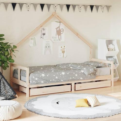 vidaXL Kinderbedframe met lades 80x200 cm massief grenenhout, Kinderen en Baby's, Kinderkamer | Bedden, Nieuw, Verzenden