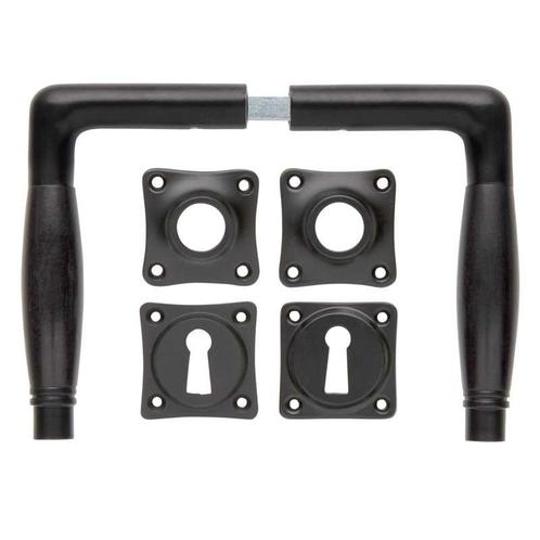 Deurklink set - Deco mat zwart met vierkante sleutelrozetten, Doe-het-zelf en Bouw, Hang- en Sluitwerk, Klink of Kruk, Nieuw, Koper of Messing