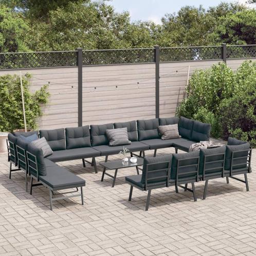 vidaXL 9-delige Tuinbankenset met kussens gepoedercoat staal, Jardin & Terrasse, Ensembles de jardin, Envoi