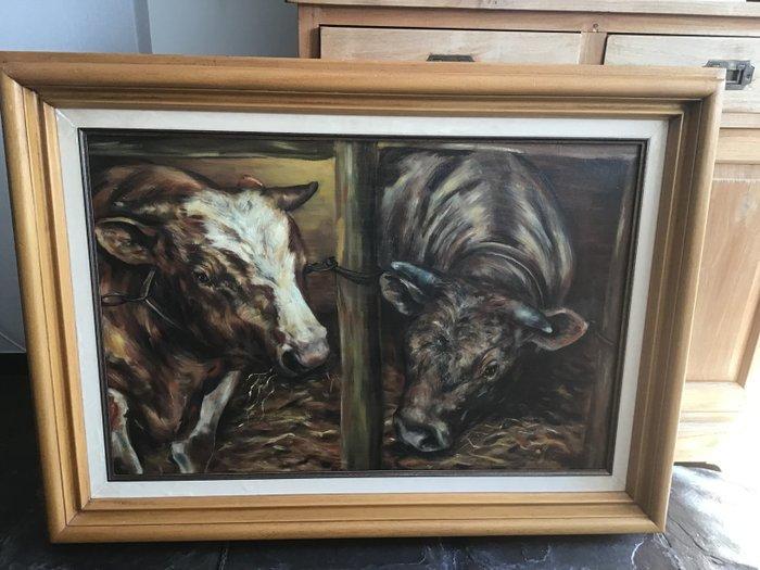 Nederlandse school (XX) - Koeienstal., Antiek en Kunst, Kunst | Schilderijen | Klassiek
