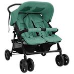 vidaXL Tweelingkinderwagen staal groen, Enfants & Bébés, Poussettes & Combinaisons, Verzenden