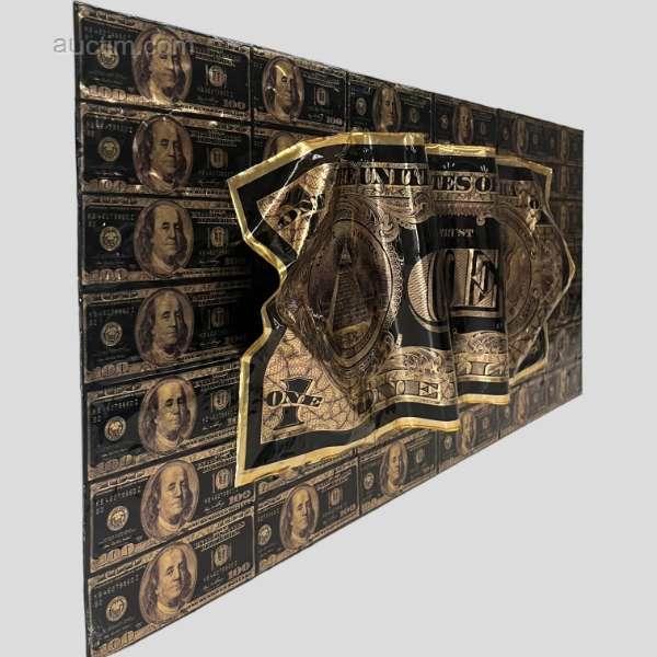 Amsterdam Arts Gold&Black dollars epoxy wall art.., Huis en Inrichting, Woonaccessoires | Schilderijen, Tekeningen en Foto's, Ophalen