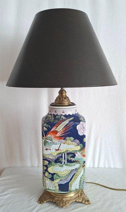 Vaas gemonteerde lamp - Porselein, Messing - vogel - bloemen, Antiek en Kunst, Kunst | Designobjecten