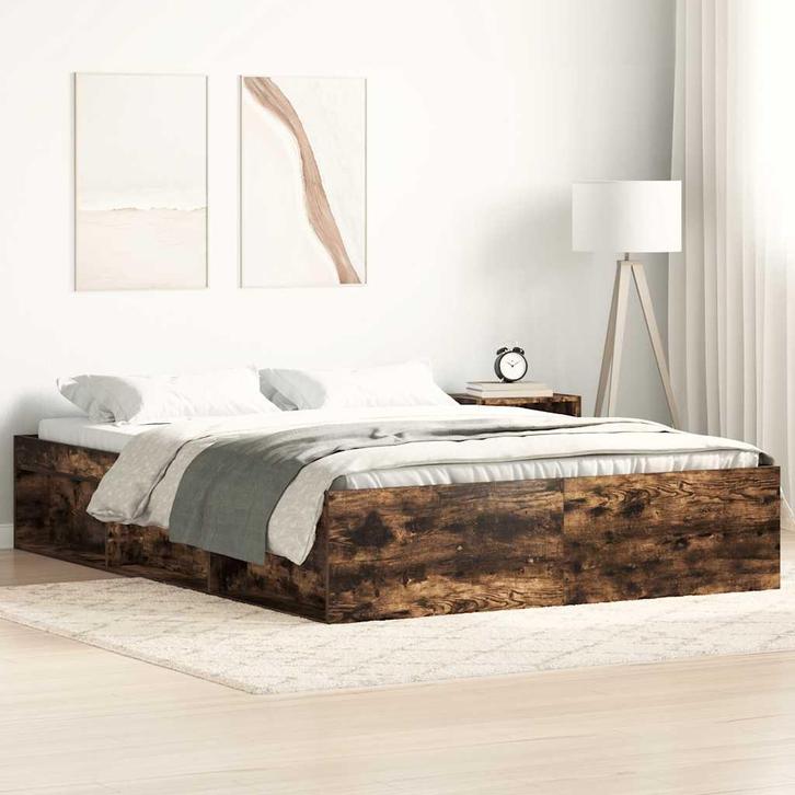 vidaXL Bedframe gerookt eikenkleurig 150x200 cm King Size, Huis en Inrichting, Slaapkamer | Bedden, Nieuw, Verzenden
