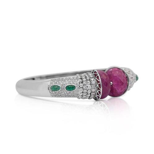Armband - 14 karaat Witgoud - 16.80ct. tw. Smaragd - Diamant, Handtassen en Accessoires, Armbanden