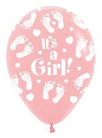 Ballonnen Its a Girl Footprint Pink 30cm 25st, Verzenden