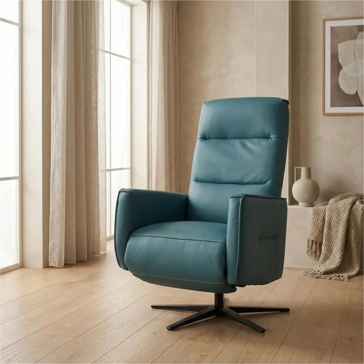 Leren handmatige relaxfauteuil Pride - Toledo Turquoise, Huis en Inrichting, Fauteuils, 50 tot 75 cm, 75 tot 100 cm, Nieuw, Leer