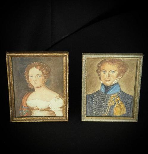 Onbekende kunstenaar - Pair of portraits, copies in the 19th, Antiek en Kunst, Curiosa en Brocante