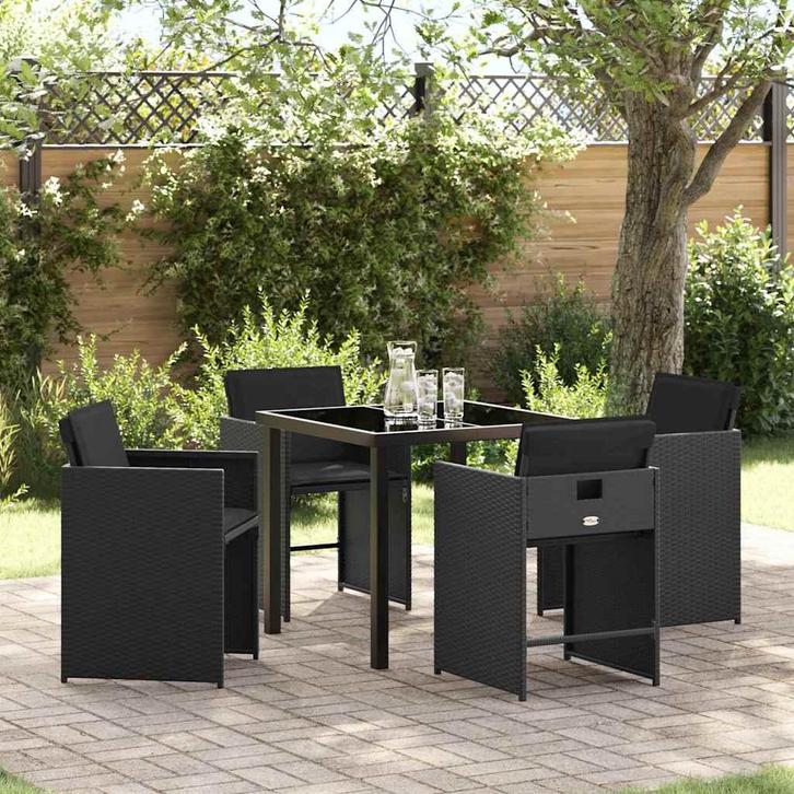 vidaXL Tuin Eettafel Set 5 pcs Zwart poly rattan, Tuin en Terras, Tuinsets en Loungesets, Nieuw, Verzenden