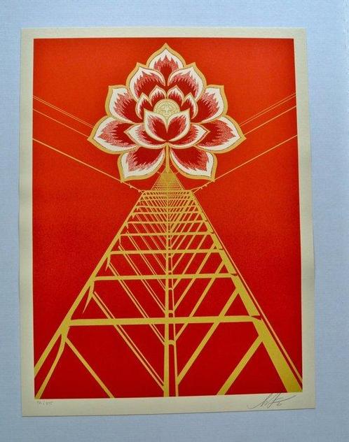 Shepard Fairey (OBEY) (1970) - Flower Power (Red) + Guns &, Antiek en Kunst, Kunst | Schilderijen | Modern
