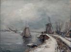 Louis Apol  (1850-1936) - Winterlandschap met molen en, Antiek en Kunst