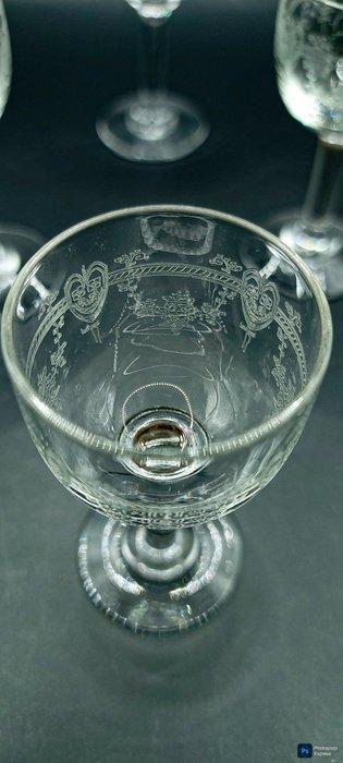 Portglas (6) - Fijn Geëtst Kroon-/Wapenmotief - Glas -, Antiek en Kunst, Antiek | Glaswerk en Kristal