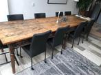 Set van 8 leren eetkamerstoelen - met wieltjes - zwart leer, Huis en Inrichting, Stoelen, Overige kleuren, Nieuw, Leer, Ophalen of Verzenden