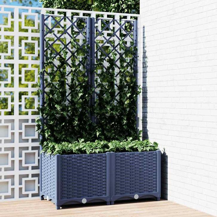 vidaXL Plantenbak met trellis blauwgrijs 80x40x136 cm PP, Tuin en Terras, Bloempotten, Nieuw, Verzenden