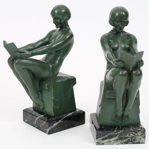 Max Le Verrier - Serre-livres (2) - Figures féminines lisant, Antiek en Kunst, Kunst | Designobjecten