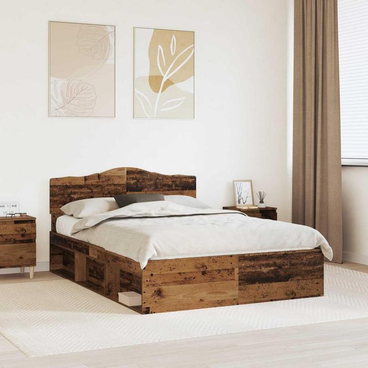 vidaXL Bedframe met hoofdeinde Oudhout 140 x 190 cm Massief, Maison & Meubles, Chambre à coucher | Lits, Envoi