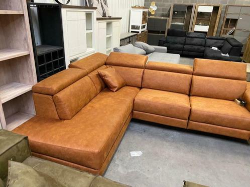 Caserta hoeksalon + relax, cognac (nieuw, A-keuze), Huis en Inrichting, Zetels | Zetels en Chaises Longues, Nieuw, Metaal, Stof