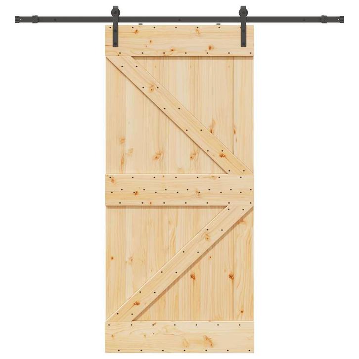 vidaXL Schuifdeur met beslag 100x210 cm massief grenenhout, Doe-het-zelf en Bouw, Deuren en Vliegenramen, Nieuw, Verzenden