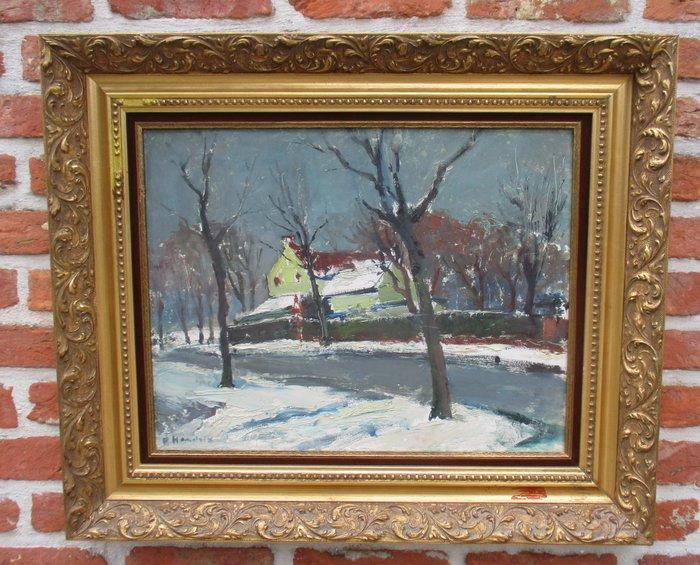 Pierre Hendrix (1913-1995 ) - Winter langs de landweg, Antiek en Kunst, Kunst | Schilderijen | Klassiek