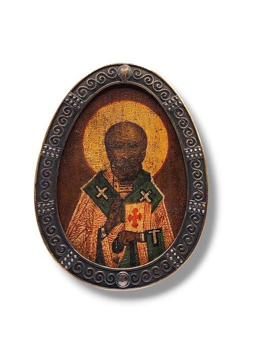 Icoon - Nikolaas de Wonderdoener - .875 (84 Zolotniki), Antiek en Kunst, Kunst | Niet-Westerse kunst