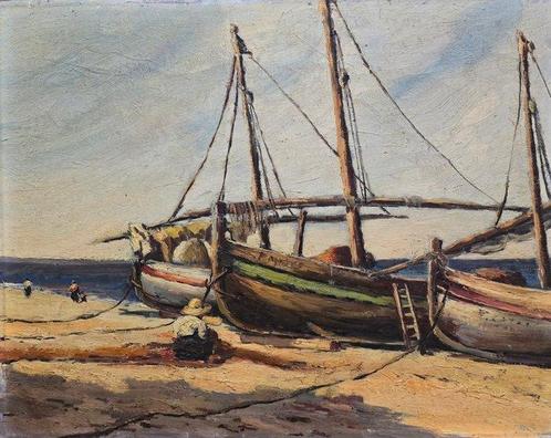 École Valencianne (XX) - Bateaux sur le rivage, Antiquités & Art, Art | Peinture | Classique