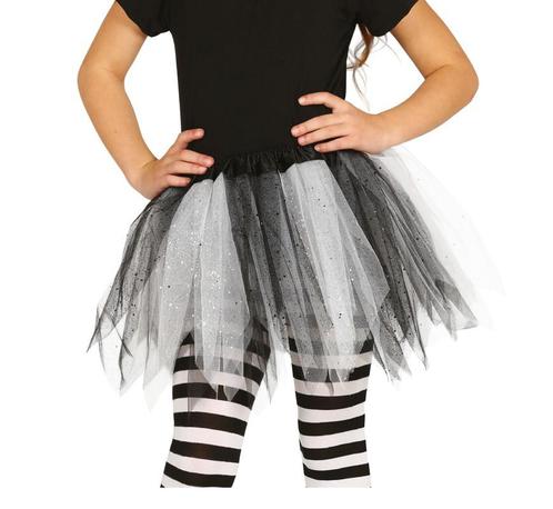 Tutu Glitter Zwart Wit Kind 31cm, Hobby en Vrije tijd, Feestartikelen, Nieuw, Verzenden