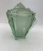 Ciotola con coperchio in vetro verde vintage Art Déco ceco -, Antiquités & Art, Antiquités | Verre & Cristal