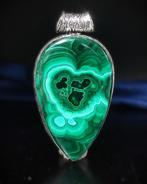 Zeer mooie malachiet 925 zilveren hanger, gratis verzending, Collections, Minéraux & Fossiles