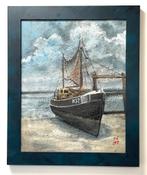Schilderij acryl Vissersboot N32 Droog bij laag water, Antiek en Kunst, Kunst | Schilderijen | Klassiek, Verzenden