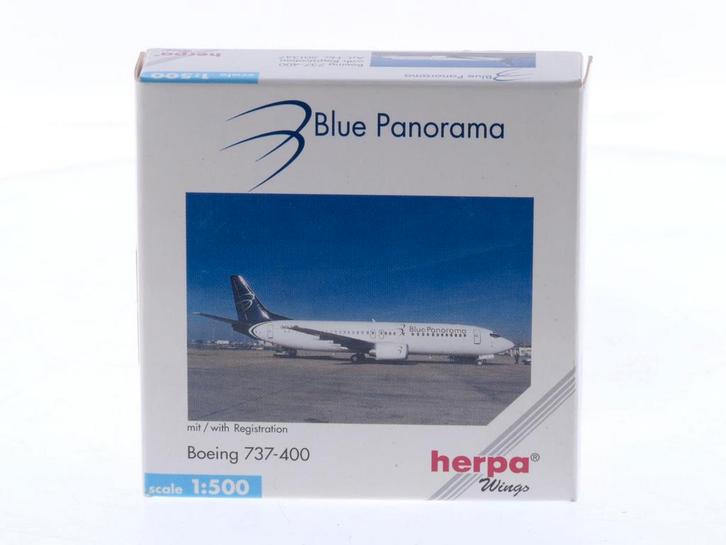 Schaal 1:500 Herpa 501347 Boeing 737-400 Blue Panorama Ai..., Hobby en Vrije tijd, Modelbouw | Vliegtuigen en Helikopters, Zo goed als nieuw