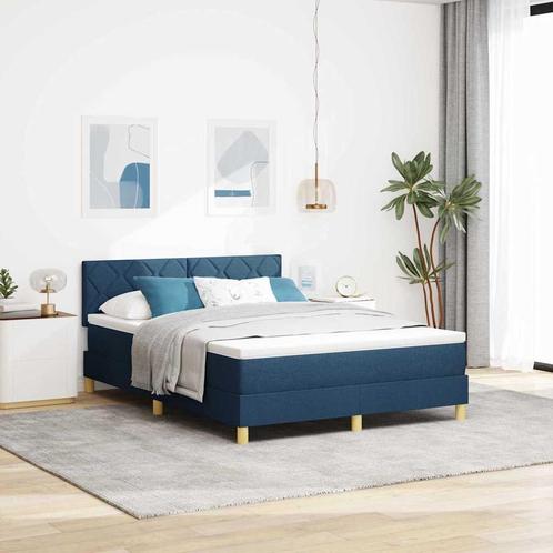 vidaXL Boxspringbed met Matras & LED Blauw 140x200 cm Stof, Huis en Inrichting, Slaapkamer | Bedden, Nieuw, Verzenden
