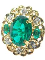 Zonder minimumprijs - Ring - 9 kt. Zilver, Geel goud Smaragd