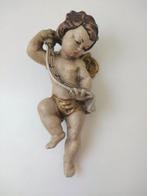Sculpture, Holzfigur - farbiger Engel mit Notenschleife -