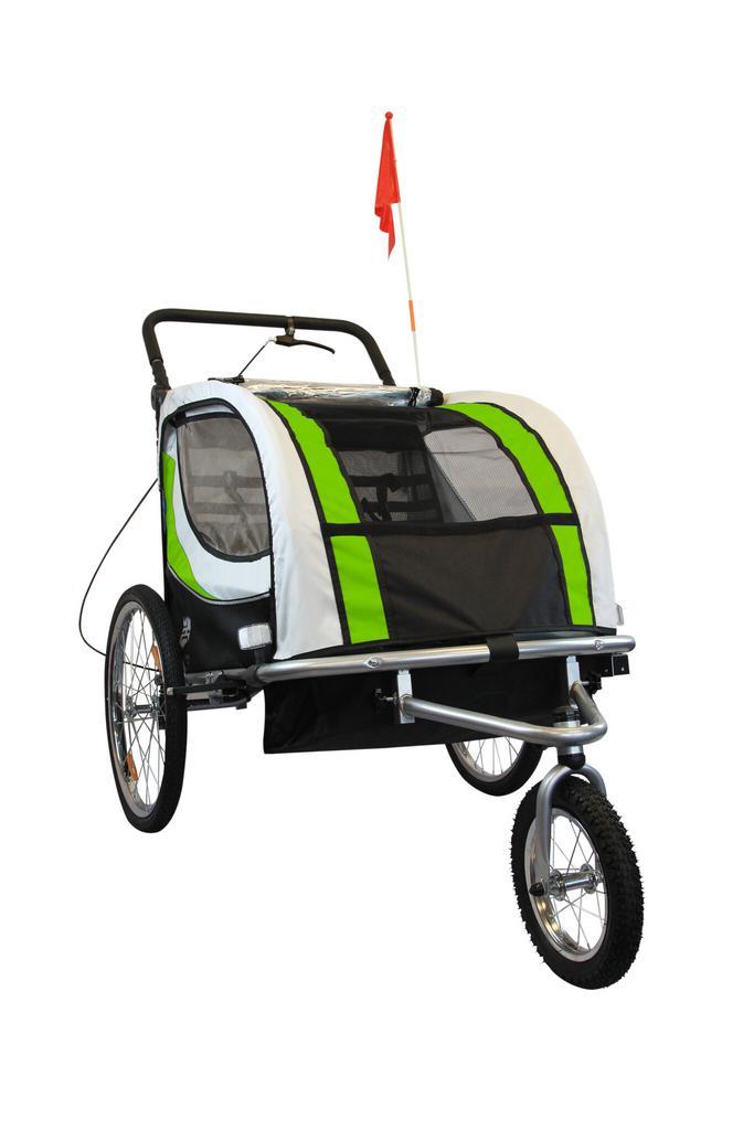 Fietskar kind - buggy - 2-zits - met schokbreker - lime g..., Fietsen en Brommers, Fietsaccessoires | Aanhangwagens en Karren