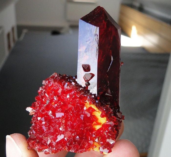 Pruskite Amazone dieprood kristal op matrix - geen, Verzamelen, Mineralen en Fossielen