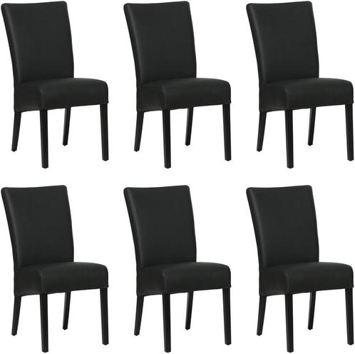 Set van 6 Zwarte leren landelijke eetkamerstoelen - Toledo, Huis en Inrichting, Stoelen, Overige kleuren, Vijf, Zes of meer stoelen