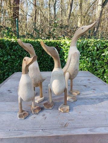 Beeld, set of 4 handmade ducks from bamboo wood - 39 cm -