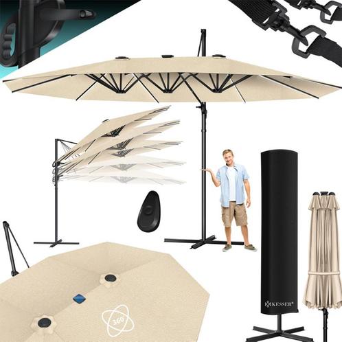 Dubbele parasol - met LED - 460x270 cm - kantelbaar -  360°, Tuin en Terras, Zonneschermen, Verzenden