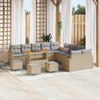vidaXL Tuinbank Set met kussen met opslag 14 pcs Beige Poly, Verzenden, Nieuw