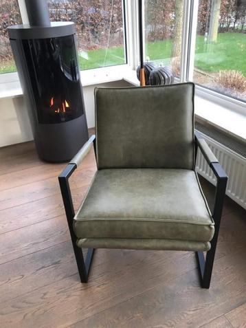 Leren fauteuil met stalen frame - groen leer - Echt leer,