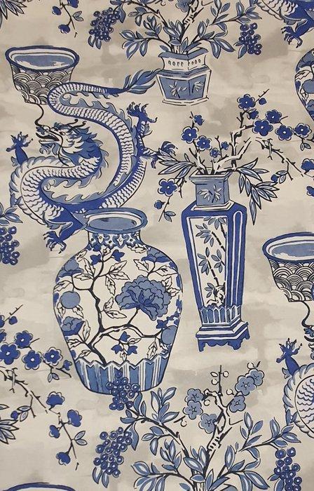 Zeldzame Oosterse stof met eeuwenoude vazen en draken -, Antiek en Kunst, Antiek | Tapijten, Tafelkleden en Textiel