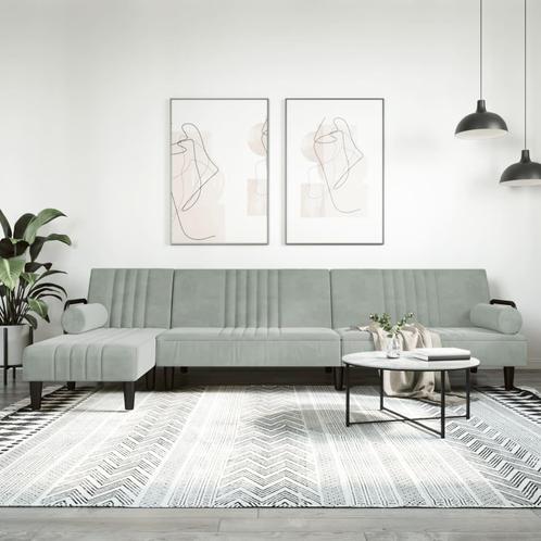 vidaXL Slaapbank L-vormig 260x140x70 cm fluweel lichtgrijs, Huis en Inrichting, Zetels | Zetels, Nieuw, Verzenden